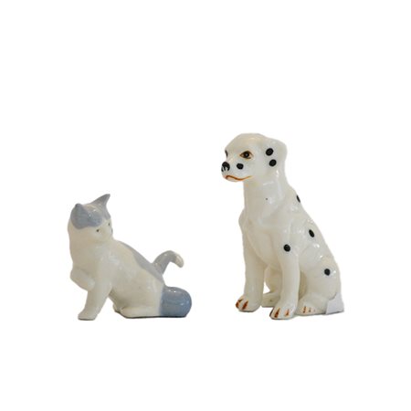 Cane e gatto in porcellana