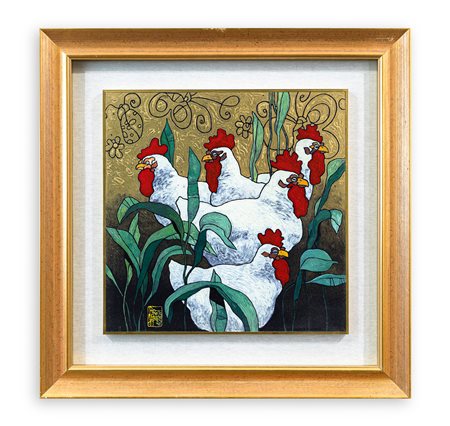 UMBERTO PEROTTO (1945) - Galline al pascolo, 1996