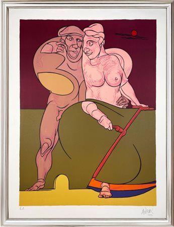 Valerio Adami, ”Picasso et la femme neo-classique ”, 1976, Litografia su...