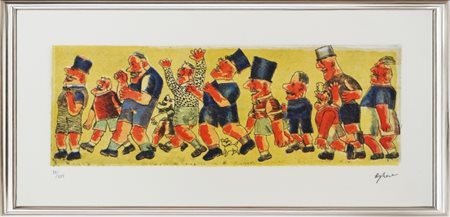 Franz Borghese, “Raduno Sportivo”, anni '80, Acquaforte a cera molle con...