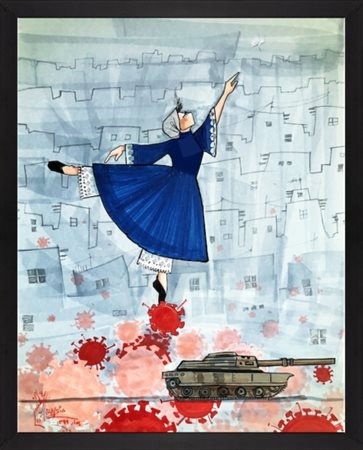 Shamsia Hassani, Senza titolo (Dancing on Horrors), 2024, stampa giclée su...