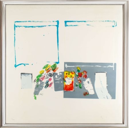 Mario Schifano, Senza titolo, anni '80, Litografia con interventi...