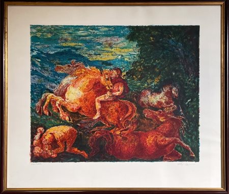 Aligi Sassu, Senza titolo, anni '70, Litografia a colori su carta, edizione...