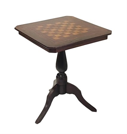 Tavolino da tè con piano intarsiato a scacchi, 20° secolo, base tornita,...