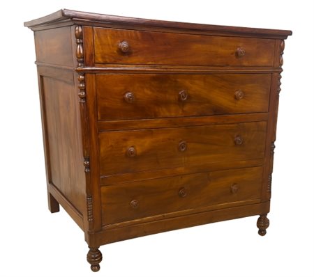 Cassettiera, XIX secolo Cassettone a quattro cassetti con colonne Luigi...