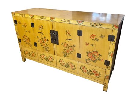 Credenza, XX secolo In stile cinese, impiallacciata in thuya con decorazioni...