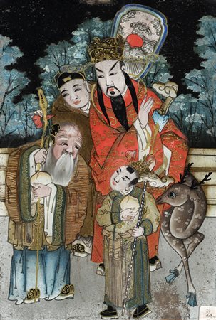 Un verre paint raffigurante Shoulao e altri Immortali accompagnati da...