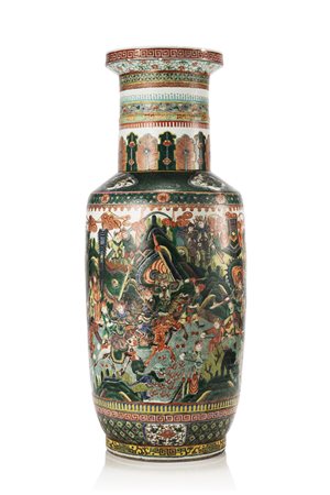 Grande vaso rouleau in smalti Famiglia Verde decorato con scene di battaglia...