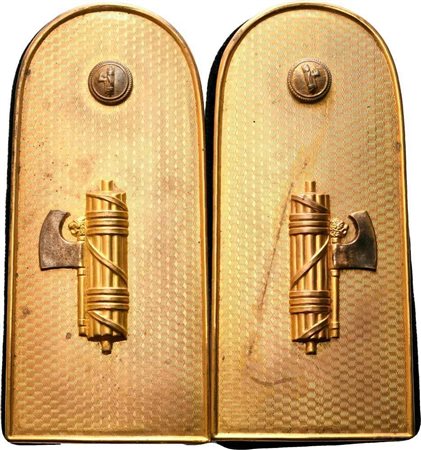  
Controspalline metalliche da ufficiale MVSN prima metà XX sec.
 55x130 mm