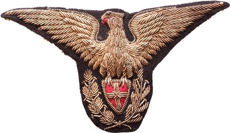  
Fregio per berretto m.1903 di un ufficiale della Guardia Regia primo quarto XX sec.
 60x110 mm