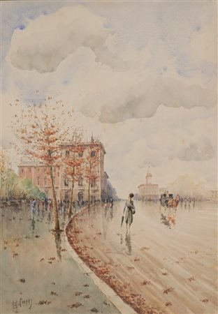 Aurelio Catti (Palermo 1895 - 1966)  - Scorcio di città