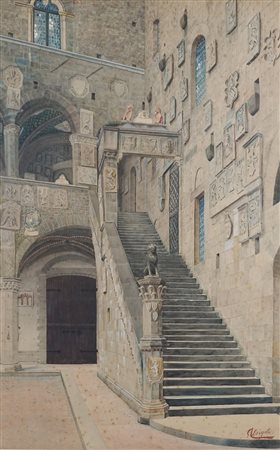 A. Angelis (attivo seconda metà secolo XIX)  - Scalinata nel cortile del Bargello