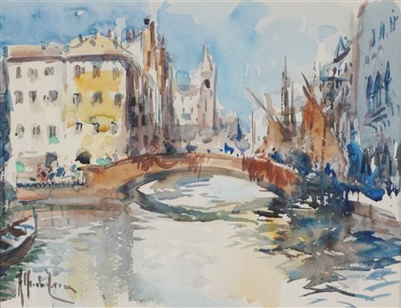 Alfredo Zecca (La Spezia 1917 - La Spezia 1998)  - Scorcio di Venezia con canale