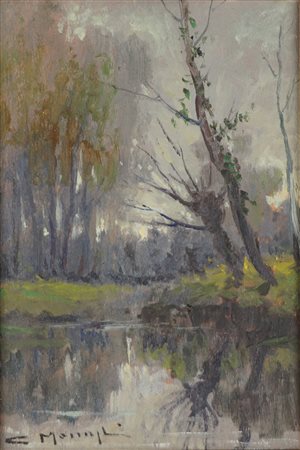 Cleto Moiraghi (Binasco 1889 - Milano 1943)  - Paesaggio boschivo con laghetto