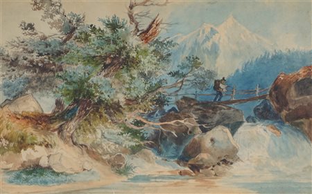 Scuola del secolo XIX - Paesaggio montano con torrente