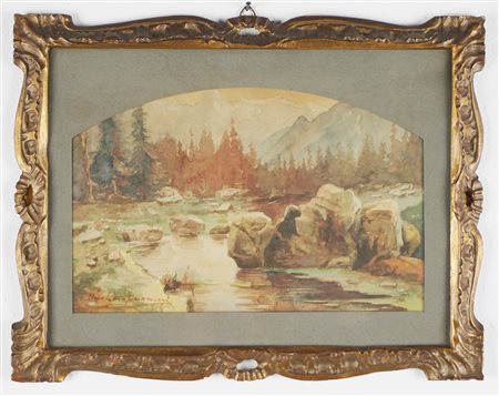 Dino Lampugnani - Paesaggio montano con ruscello, 1904