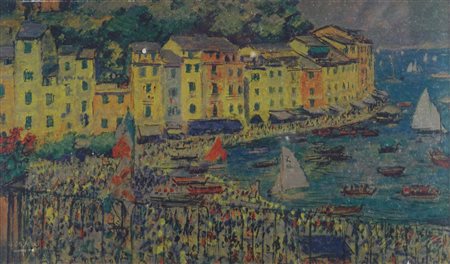 Serigrafia su lastra d’argento “Festa marinara” da un dipinto di Michele Cascella