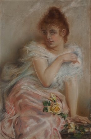 Scuola francese, fine secolo XIX - inizi secolo XX - Ritratto di fanciulla con rose
