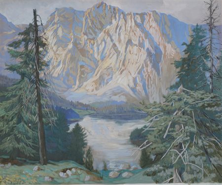 Anonimo di inizio XX secolo - Paesaggio montano con laghetto