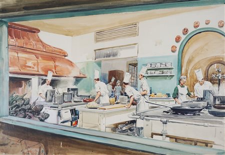 Aldo Raimondi (Roma 1902 - Milano 1998)  - La cucina del ristorante