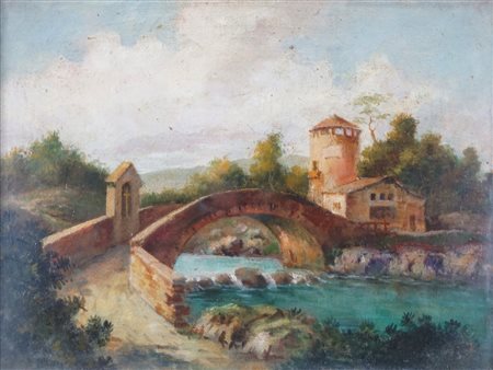 Anonimo di inizio XX secolo - Paesaggi con rovine, fiume e castello