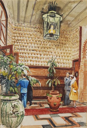 Aldo Raimondi (Roma 1902 - Milano 1998)  - L'ingresso del ristorante, 1954