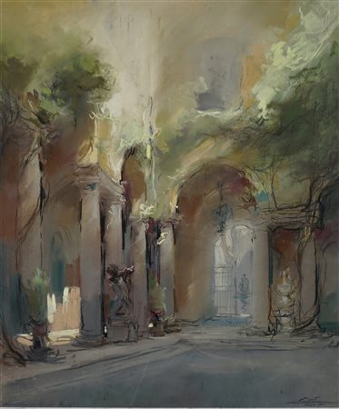 Luigi Curti (Milano 1899 - 1990)  - Cortile di casa Gallarati Scotti, Milano, 1961