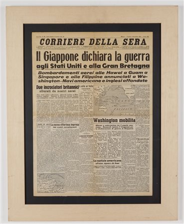 Prima pagina del corriere della sera 8 Dicembre '41 con l'annuncio dell'attacco giapponese a Pearl Harbor