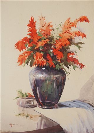 Scuola prima metà secolo XX - Vaso con fogliame