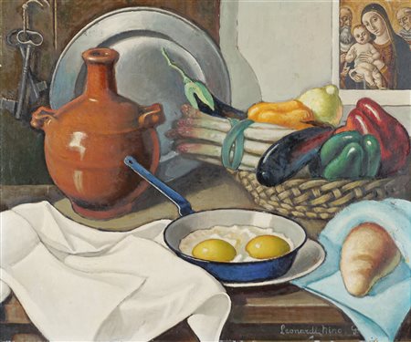 Nino Leonardi - Natura Morta con tegamino e peperoni