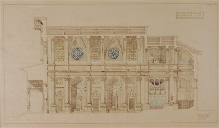 Luigi Angelini (Bergamo 1884 - 1969)  - Prospetto longitudinale della Chiesa Parrocchiare di Carenno, 1911