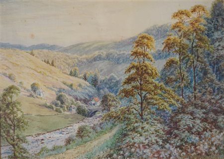 Scuola inglese del XIX secolo - Paesaggio montano con torrente