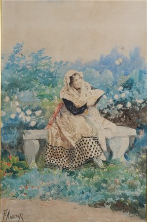 F. Antinori - Fanciulla con ventaglio in un parco