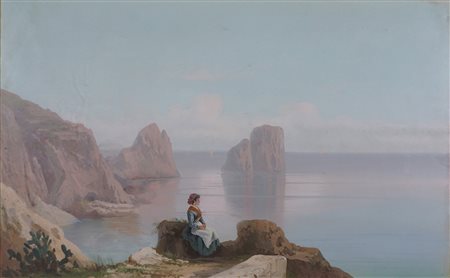 Scuola del secolo XIX - Fanciulla in riva al mare