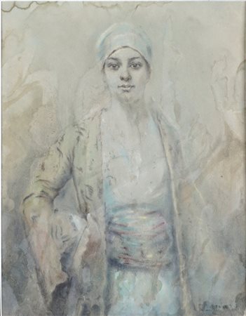 Anonimo seconda metà secolo XX - Attribuito a Fausto Zonaro, Ritratto di fanciulla in abiti orientali