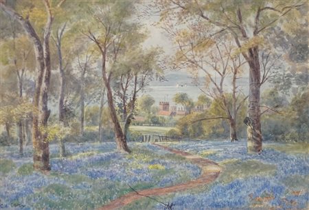 Scuola inglese, inizi secolo XX - Paesaggio con lago sullo sfondo