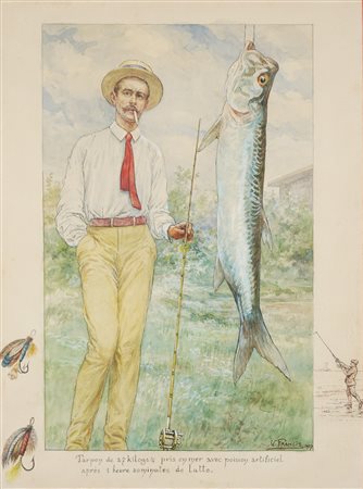 Scuola francese, inizi secolo XX - Pescatore con tarpone