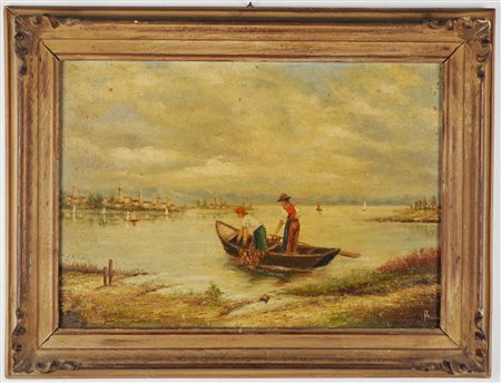 Anonimo seconda metà secolo XX - Scorcio di lago lombardo