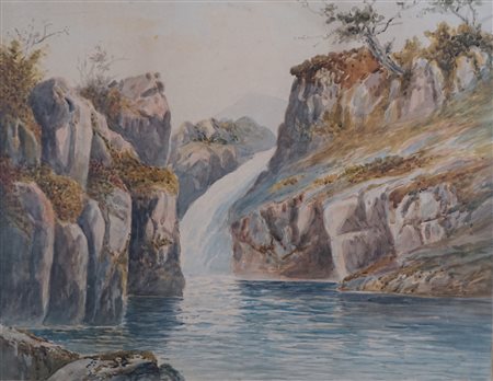 Scuola inglese del XIX secolo - Paesaggio con cascata