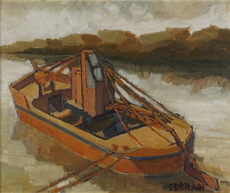 Anonimo seconda metà secolo XX - Barca sul canale