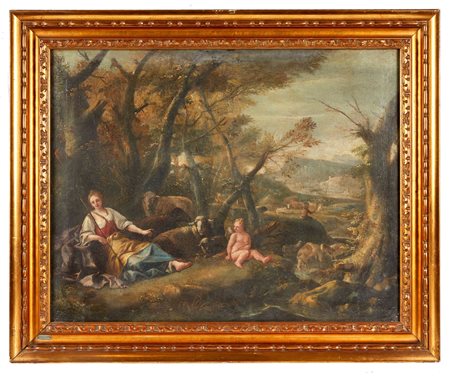  
"Paesaggio con figure" 
Olio su tela Cm 50x64