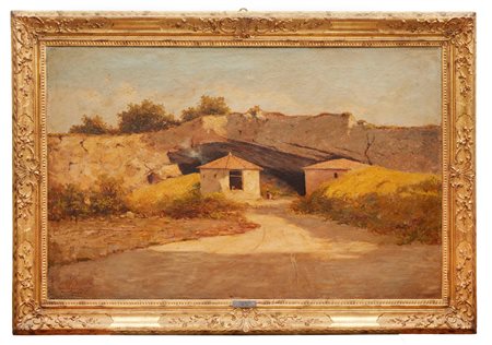 Luigi Bertelli (San Lazzaro di Savena, 27/12/1833 - Bologna, 23/01/1916) 
"Cave di gesso a Monte Donato" 1900
Olio su tela  Cm 88x139