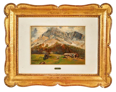 Guglielmo Ciardi (Venezia, 13/09/1842 - Venezia, 5/10/1917) 
"Cimon della Pala" (S. Martino di Castrozza) 1887
Olio su cartone Cm 23,5x33,5