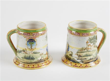 Angelo Minghetti (Bologna, 1822 - Bologna, 1885) 
Coppia di boccali  1890-1900
 Cm 12,5x12,5x13