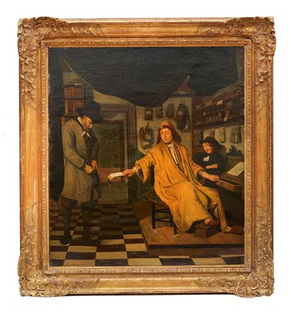  
"Notaio presenta la parcella" 
Olio su tela Cm 71x63