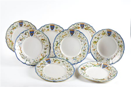 Angelo Minghetti (Bologna, 1822 - Bologna, 1885) 
Serie di 8 piatti  1888
 Cm 25,5 Ø