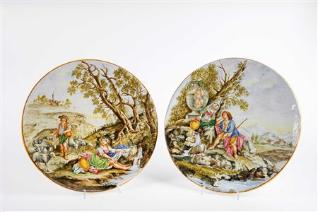 Angelo Minghetti (Bologna, 1822 - Bologna, 1885) 
Coppia di piatti 1910 circa
  Cm ø 35