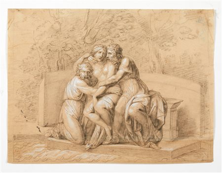  
"Studio di un gruppo scultoreo su paesaggio" 
Matita su carta Cm 23x30,5