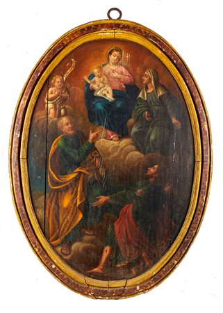  
"Madonna in trono con i Santi Pietro e Rocco" 
Olio su tavola ovale Cm 86x58
