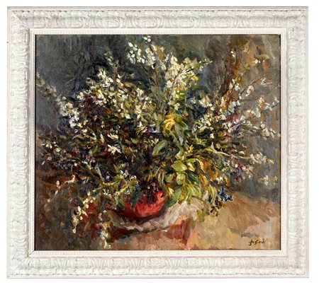 Ugo Guidi (Comacchio, 1923 - Bologna, 2007) 
"Vaso di fiori" 
Olio su tela  Cm 70x80,5